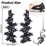 Polyester Embroidery Lace Appliques, Ornament Accessories for Cheongsam, Dress, Flower, Black, 360x145x1mm