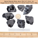 Display Decoration Sets, include Cuboid Natural Selenite Cutting Sticks and Nuggets Natural Obsidian, 105x11x7~10mm