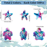 100Pcs 2 Styles Synthetic Turquoise Dyed Beads Strands, Fuel Injection Effect, Starfish & Sea Turtle, Deep Sky Blue, 13.5~18x14~15x5~7mm, Hole: 1.5~1.6mm, 50pcs/style