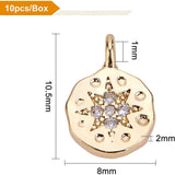 Brass Micro Pave Cubic Zirconia Charms, Flat Round, Real 18K Gold Plated, 10.5x8x2mm, Hole: 1mm, 10pcs/box