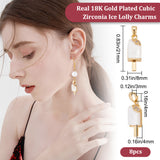 8Pcs Brass Clear Cubic Zirconia Pendants, with Acrylic and Brass Snap on Bails, Ice Lolly Charm, Creamy White, Real 18K Gold Plated, 21x8x4mm, Hole: 4x3mm