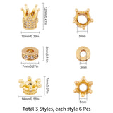 Brass Micro Pave Cubic Zirconia Beads, Mixed Shapes, Golden, 18pcs/box