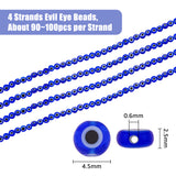 4 Strands Handmade Lampwork Beads, Flat Round with Evil Eye, Deep Sky Blue, 4.5x2.5mm, Hole: 0.6mm, about 90~100pcs/strand, 15.35''~15.75''(39~40cm)