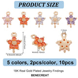 10Pcs 5 Colors Brass Pave Cubic Zirconia Connector Charms, Real 18K Gold Plated, Flower Links, Mixed Color, 12x8.5x4mm, Hole: 1.2mm, 2pcs/color