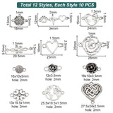 120Pcs 12 Styles Tibetan Style Alloy Connector Charms, Cadmium Free & Lead Free, Map & Heart & Flower, Mixed Shapes, Antique Silver, 12~39x9.5~23x1~5mm, Hole: 1.5~2mm, 10pcs/style