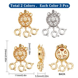 6 Sets 2 Colors 3-Strand 6-Hole Brass Box Clasps, Multi-Strand Clasps, with Spring Ring Clasps, Flat Round, Platinum & Golden, 24x11x5.5mm, Hole: 2mm, 3 sets/color