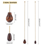 4Pcs 2 Styles Natural Wood Pendant Decorations, with Golden Plated Brass Ball Chains, Teardrop, Coconut Brown, 2pcs/style