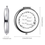 304 Stainless Steel Customization Mirror, Flat Round with Word, Floral Pattern, 70x65mm