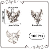 100Pcs Tibetan Style Alloy Charms, Eagle/Hawk Charm, Antique Silver, 13x13x2mm, Hole: 2mm