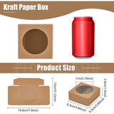 Square Foldable Creative Kraft Paper Box, Gift Box, with Flat Round PVC Window, BurlyWood, 9.3x9.3x3.8cm