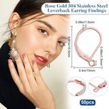 50Pcs 304 Stainless Steel Leverback Earring Findings, with Horizontal Loops, Rose Gold, 15.5x10x1.5mm, Hole: 1.5mm