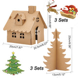 6 Sets 2 Style Unfinished Cardboard 3D Puzzles, for Christmas Decorations, Chirldren Assembly Painting Toys, House & Tree, Wheat, 130~220x130~200x205~230mm, 3 sets/style