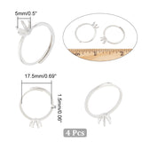 4Pcs Brass Adjustable Ring Settings, Prong Ring Settings for Gemstone, Platinum, US Size 7 1/4(17.5mm), Tray: 5mm