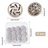 12Pcs Hollow Alloy 1-Hole Buttons, for Sewing Crafting, Half Round, Platinum, 22x12mm, Hole: 2mm