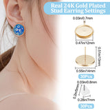 30Pcs Brass Stud Earring Settings, Flat Round, with 30Pcs Eco-Friendly Plastic Ear Nut, Long-Lasting Plated, Real 24K Gold Plated, 14mm, Pin: 0.7mm, Tray: 12mm