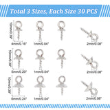 90Pcs 3 Size 201 Stainless Steel Cup Peg Bails Pendants, for Half-driled Beads, Stainless Steel Color, 10x4~6mm, Hole: 2mm, Pin: 1mm, 30Pcs/size