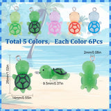30Pcs 5 Colors Opaque Resin Pendants, Cute Tortoise Charms, with Platinum Plated Iron Loops, Mixed Color, 25.5~26x14x9.5mm, Hole: 2mm, 6pcs/color