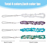 Gemstone Chips Mobile Straps, Alloy Lobster Claw Clasps and Nylon Cord Mobile Accessories Decoration, 21~22cm, 4pcs/set