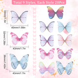 180Pcs 9 Style Two Tone Polyester Fabric Wings Crafts Decoration, for DIY Jewelry Crafts Earring Necklace Hair Clip Decoration, Butterfly, Mixed Color, 33~37x40~43mm, 20pcs/style