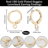 50Pcs Brass Leverback Earring Findings, with Horizontal Loops, Real 18K Gold Plated, 15x11.5x2mm, Hole: 2mm, Pin: 0.8mm