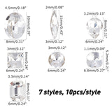 70Pcs 7 Style DIY Pointed Back K9 Glass Rhinestone Cabochons, Back Plated, Faceted, Mixed Shape, Crystal, 10pcs/style