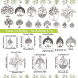 56Pcs 14 Styles Tibetan Style Alloy Pendants, Tree of Life Charm, Antique Silver, 13.5~42x10~38x1~2.5mm, hole: 1.5~2.5mm, 4pcs/style