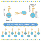 6 Sets 6 Colors Alloy Enamel Pendants Decoration, Lobster Claw Clasps Charms, Clip-on Charms, for Keychain, Purse, Backpack Ornament, Flat Round with Twelve Constellation Pattern, Mixed Color, 28mm, 1 set/color