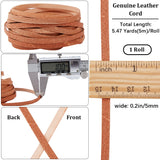 5M Flat Cowhide Leather Cord, Jewelry DIY Making Material, Beige, 5x1mm, about 5.47 Yards(5m)/Bundle