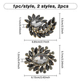2Pcs 2 Style Rhinestone Flower & Wing Brooch Pin, Golden Alloy Badge for Backpack Clothes, Jet, 61.5~68.5x55~57x11~12mm, Pin: 0.8mm, 1pc/style