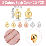 60Pcs 3 Colors Brass Crimp Beads, Long-Lasting Plated, Round, Mixed Color, 4.5x3.5x3mm, Hole: 0.8mm, 20pcs/color