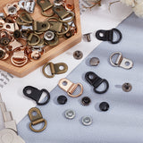 60sets 6 Colors Brass Boot Lace Hooks, for Climbing and Outdoor Shoes, with Rivets, Oval, Mixed Color, 22x14x3mm, Hole: 4mm, Button Cover: 8x4mm, Rivet: 8x4mm, Hole: 2mm, 10sets/color