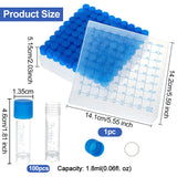 100Pcs Plastic Freezing Tubes, Test Tubes, Bead Containers, with Screw Cap, Blue, 13.5x46mm, Capacity: 1.8ml(0.06fl. oz)