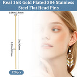 304 Stainless Steel Flat Head Pins, for Jewelry Making, Real 16K Gold Plated, 50x0.7mm, 21 Gauge, Head: 1.5mm, about 120pcs/box
