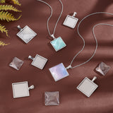 DIY Blank Square Pendant Making Kit, Including 304 Stainless Steel Cabochon Settings, Glass Cabochons, Stainless Steel Color, 24Pcs/box