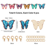 DIY Butterfly Pendant Making Kits, Including Enamel Alloy Pendants, Alloy Lobster Claw Clasps, Iron Jump Rings, Mixed Color, Pendants: about 15.5x22x2mm, hole: 1.8mm, 36pcs/box