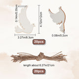Animal Theme Unfinished Blank Wooden Pendants Set for Painting Arts, Pyrography, Home Decor, with Jute Cord, Pigeon, 12x8.3x0.2cm, Hole: 4mm, 20pcs