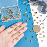 304 Stainless Steel Crimp Beads Covers, Vacuum Plating, Golden, 6.5x5.8x3.5mm, Hole: 1.8~2mm, 80pcs/box