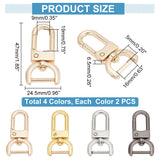 8Pcs 4 Colors Zinc Alloy Swivel Lobster Claw Clasps, Swivel Snap Hook, Mixed Color, 47x24.5x6.5mm, Hole: 19x9mm, 2pcs/color