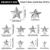 100Pcs 5 Styles  Iron Display Decorations, Metal Star Ornament, Platinum, 25~68x27~68x0.1~4mm, 20pcs/style