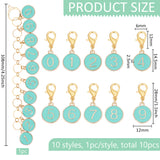 11Pcs Number 0~9 DIY Knitting Tool Sets, including Alloy Enamel Pendant Locking Stitch Markers & Knitting Row Counter Chains, Turquoise, 2.8~10.8cm