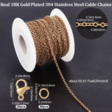 DIY Chain Bracelet Necklace Making Kit, Including Ion Plating(IP) 304 Stainless Steel Cable Chains & Clasps, Brass Jump Rings, Real 18K Gold Plated, Chain: 20M/set