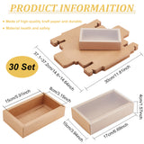 30Pcs Kraft Paper Jewelry Drawer Boxes, with PVC, Rectangle, BurlyWood, Unfold: 37.1~37.2x30x0.05cm, fold: 17x10x4cm, inner size: 15x8x4cm