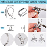 100Pcs 304 Stainless Steel Leverback Earring Findings, with Loops & 150Pcs Open Jump Rings, Stainless Steel Color, 15x10x2mm, Hole: 1.5mm
