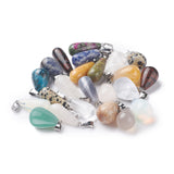 Natural/Synthetic Gemstone Pendants, with Metal Findings, teardrop, Mixed Color, Containers: 7.4x7.3x2.5cm, Pendants: 23pcs/box