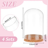4 Sets High Borosilicate Glass Dome Cover, Decorative Display Case, Cloche Bell Jar Terrarium with Wood Cork Base, Clear, 80x120mm