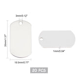 304 Stainless Steel Pendants, Rectangle, Stamping Blank Tag, Stainless Steel Color, 35x19.5x1mm, Hole: 3mm, 20pcs/box