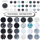 768Pcs 24 Style Glass Beads, Round, Mixed Color, 6~7mm, Hole: 1~1.6mm, 32pcs/style