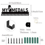 Iron Medal Holder Frame, 20 Hooks Medals Display Hanger Rack, with Screws, Black, Word, 150x400mm, Hole: 5mm