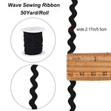 Polyester Braid Ribbon, with Plastic Spool, Flat Wave, Black, 1/4 inch(5mm), about 48~50.00 Yards/Roll