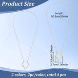 4pcs 2 colors Zinc Alloy Rhombus Pendant Necklace with Steel Cable Chains, Ring Holder Ring Keeper Necklaces, Mixed Color, 18.11 inch(46cm), 2Pc/color
